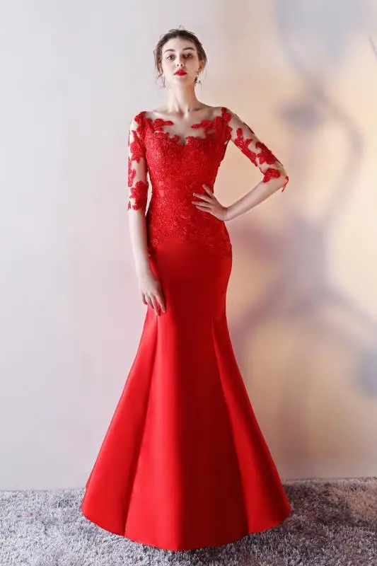 red Красивые кружевные вечерние платья Длинные королевские синие платья русалка на выпускной Мусульманские вечерние платья в пол - Цвет: red