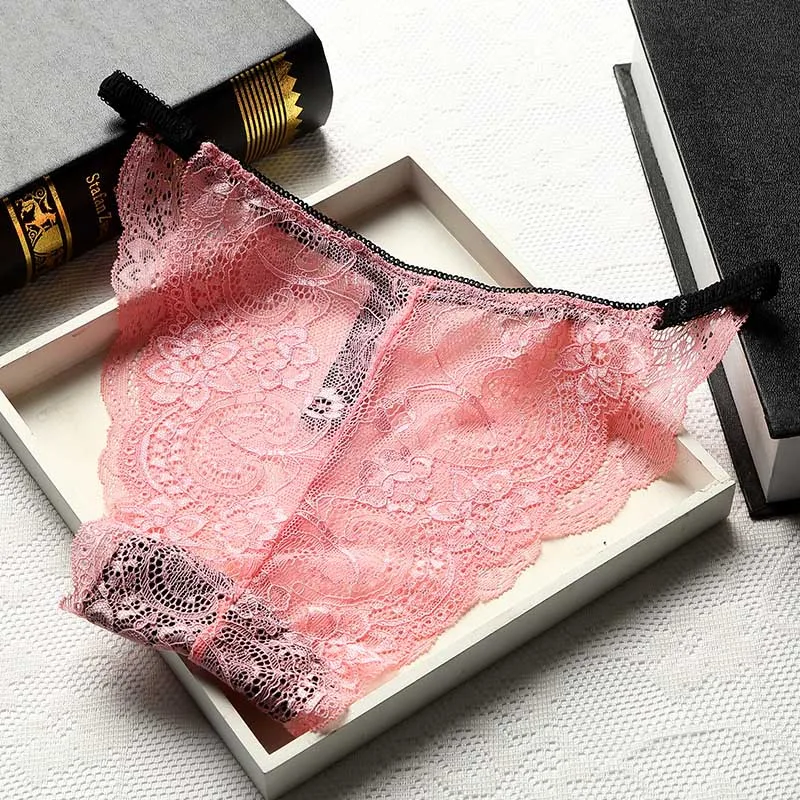 Нижнее белье женское прозрачные кружевные стринги черного цвета 983|seamless briefs|lace