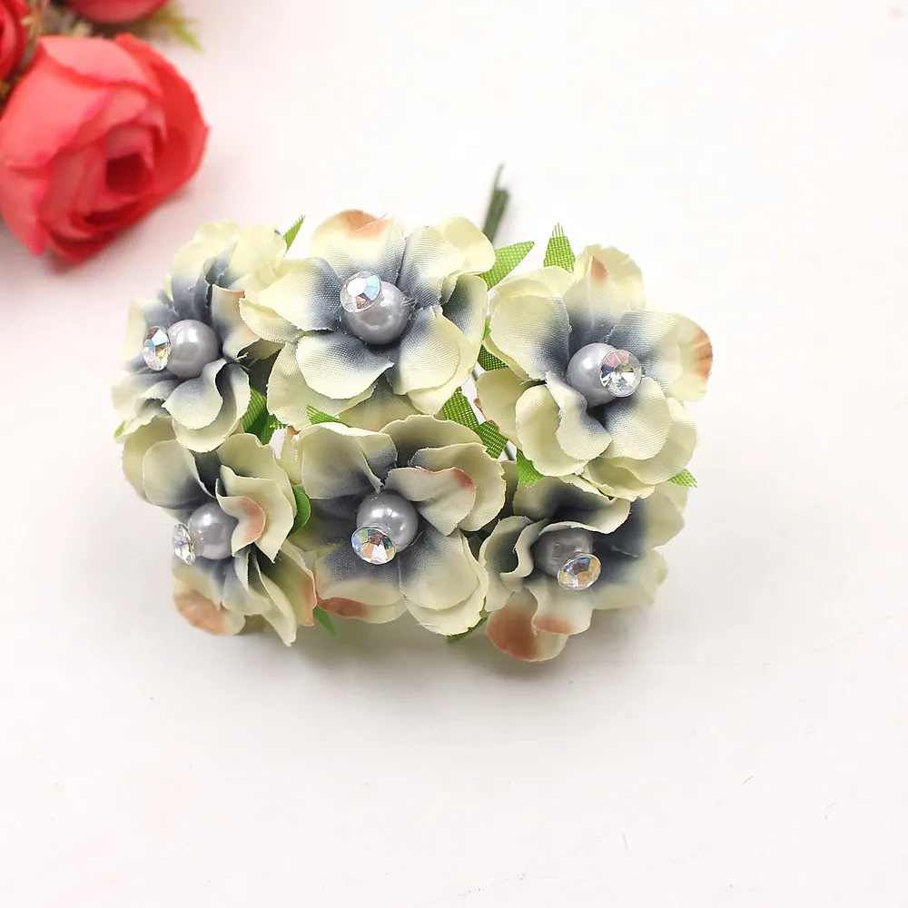 6 шт. с жемчугом бриллиантами сливы искусственные цветы для свадебного украшения
