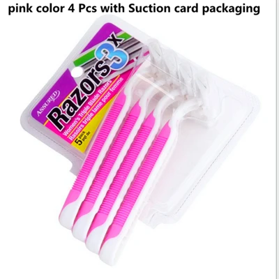 Pink 4 Pcs 1 Набор = 4 шт безопасная противоскользящая ручка 11x4 см из нержавеющей стали лезвия для бритвы с блистерной картой посылка инструменты для бритья для депиляции - Цвет: Pink 4 Pcs