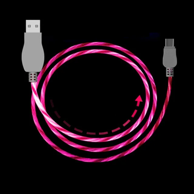 Красный Светодиодный usb-кабель, светильник-вспышка, лампа для передачи данных, зарядное устройство для мобильного телефона для iPhone, samsung, Xiaomi, huawei, Android, кабель type-C 1 м - Испускаемый цвет: Красный