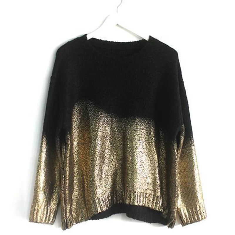 Fashion 2019 Womens Golden Gradient Jumpers Oversized Pullover Ladies Loose Sweater Plus Size Bat-sleeve Blouse Tops Knitwear | Женская
