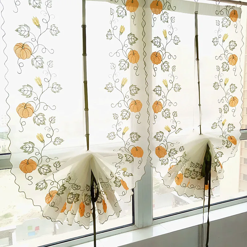 Занавески для кухни с вышивкой в виде тыкв 100% хлопок льняные занавески гостиной