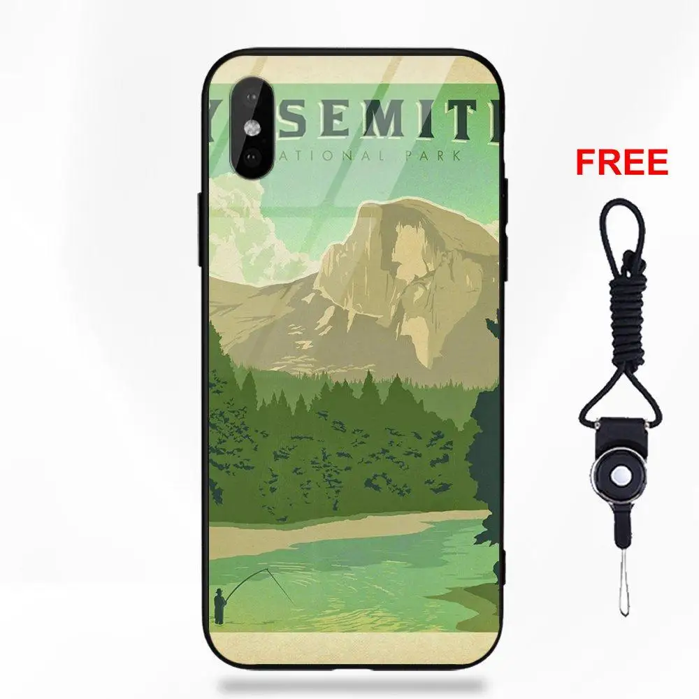 Yosemite National Park Poster Silicone TPU Frame Tempered Glass Capa Case For Apple iPhone X XS Max XR 5 5C 5S SE 6 6S 7 8 Plus | Мобильные