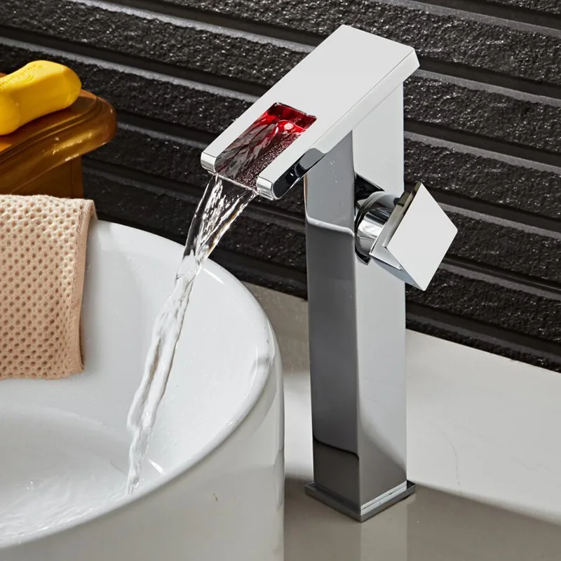 Bathroom Faucet with LED light Chrome Polished Led Tap Basin Deck Mounted Sink Mixer Will Change | Обустройство дома