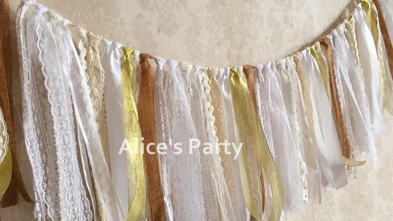 Новый 1-й ребенок душ Вечеринка тряпичный галстук баннер белый бежевый золотой