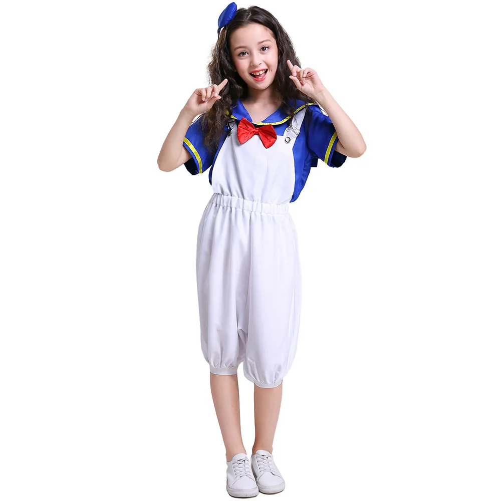 kids costume Дональд Дак, для женщин, для мужчин и детей, семейный костюм для косплея, для взрослых, для детей, милые костюмы на Хэллоуин+ головной убор - Цвет: kids costume