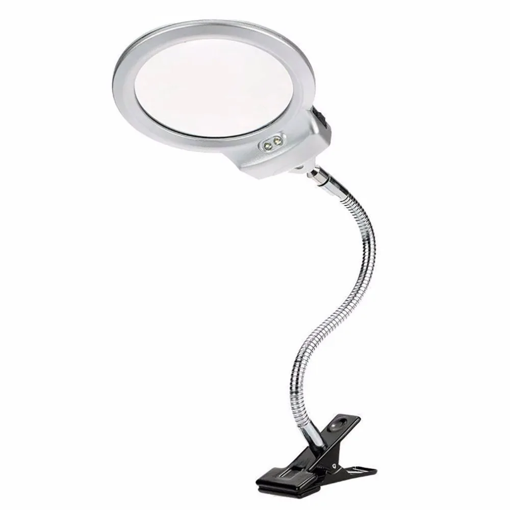 Desktop Illuminated Clip On Magnifier 2.5x 5x Magnifying Glass For Reading Loupe Metal Hose Led for Watch Make Work | Инструменты