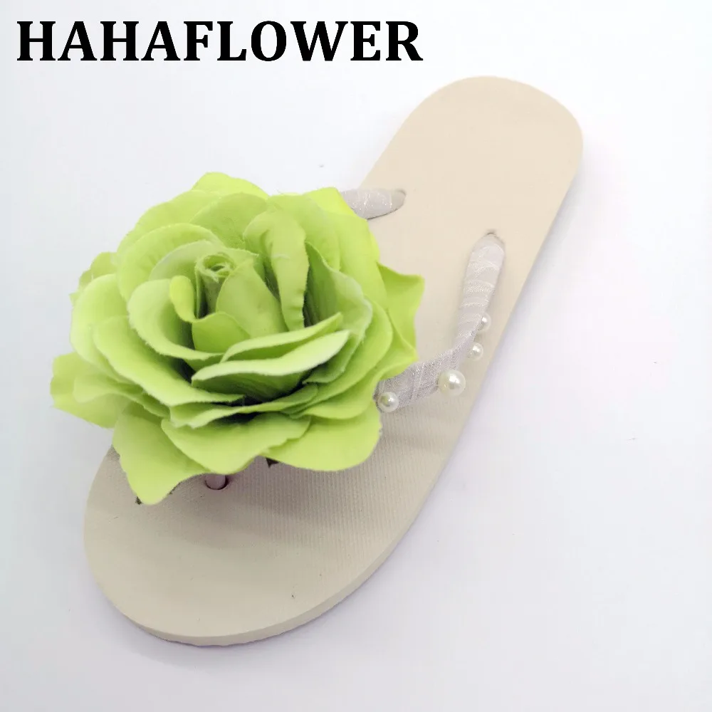 Летние Новые богемные пляжные женские шлепанцы HAHAFLOWER с зелеными розами тапочки
