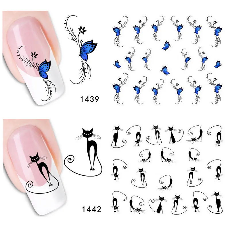 1 шт. Цветочные наклейки для ногтей дизайна бабочки цветы сердце украшения
