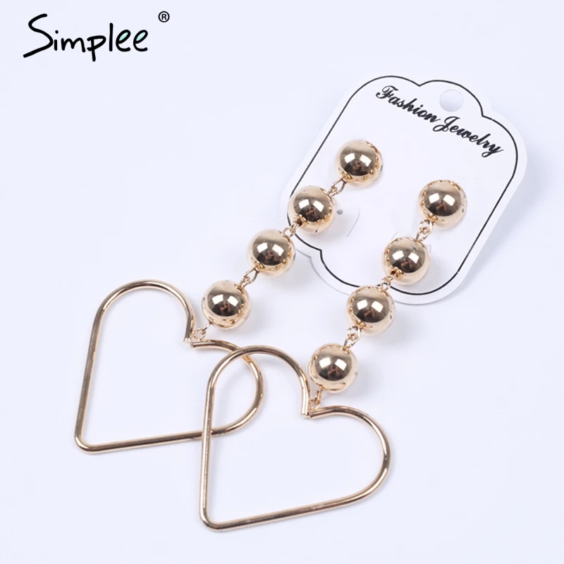 Simplee большой в форме сердца золотой висячие серьги блестящий металлический Шарм