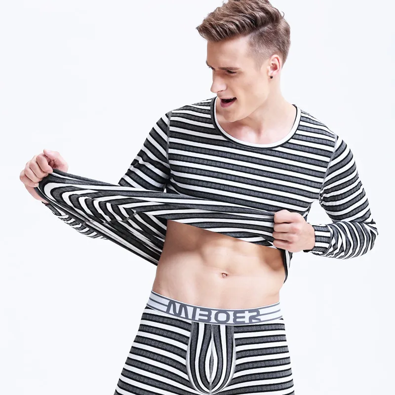 Мужское термобелье теплые брюки полосатые эластичные кальсоны с заниженной