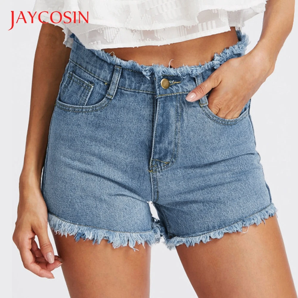 Женские джинсовые шорты JAYCOSIN синие однотонные повседневные рваные Мини-шорты на