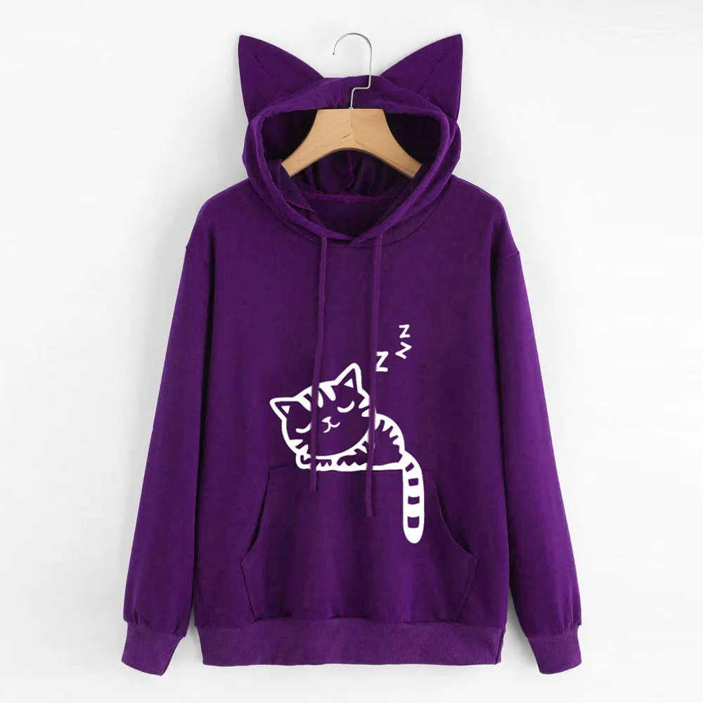 New Casual Cat Autumn Oversized Jumper Hooded Pullover Tops Blou Women's Female Loose Sweaters Outwear DROPSHIPPING #1 | Женская