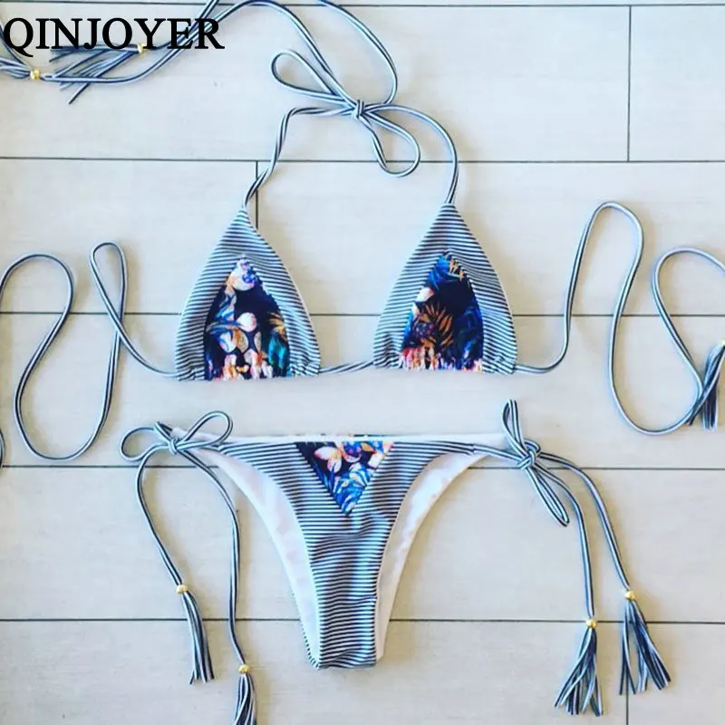 QINJOYER пикантное микро Бикини Push Up бразильский купальник Танга для женщин