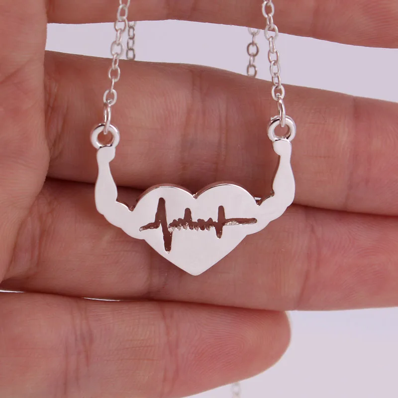 

hzew gold and silver color strong heart and Electrocardiogram pendant necklaces gift necklace