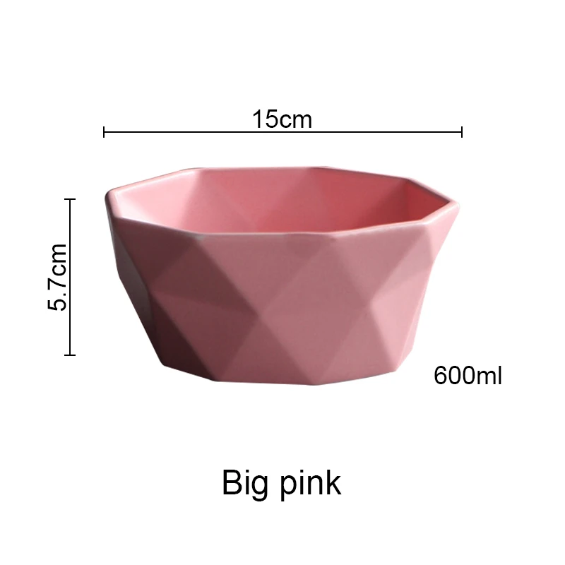 medium pink Керамическая Салатница, посуда с алмазным краем, суповые чаши, простая и креативная салатная миска геометрической формы Akuhome - Цвет: medium pink