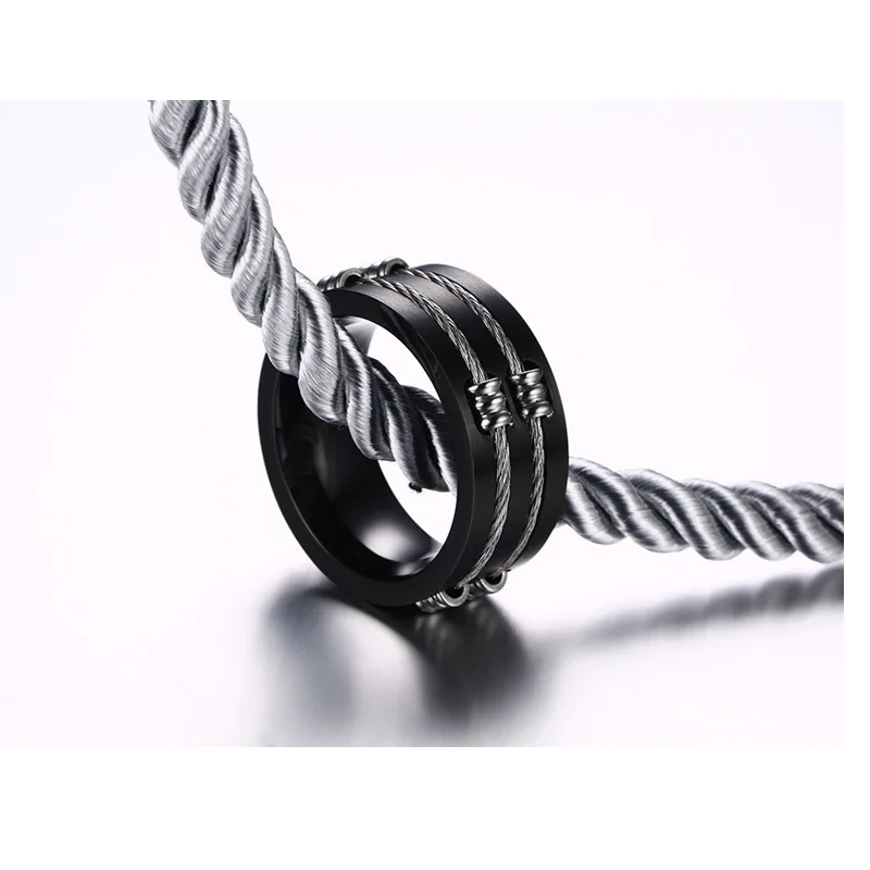 Vnox Для мужчин черный кольцо Нержавеющая сталь Прохладный Провода Кольца для в
