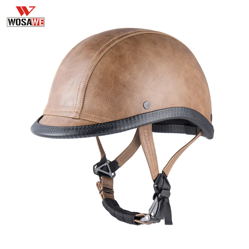 Мотоциклетный шлем из искусственной кожи винтажные полушлемы Bongrace с козырьком