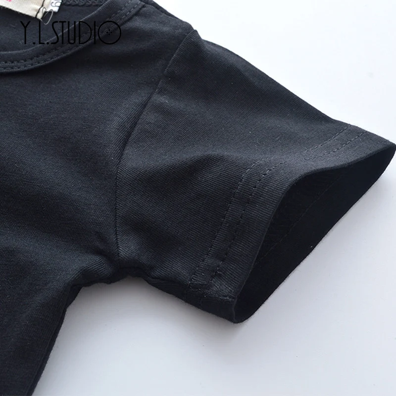 2 Pieces Kid Short Sleeve T-shirt Pants Set for Toddler Baby Boys Clothes Newborn Outfits New Born Letter Top Black Summer Sets |