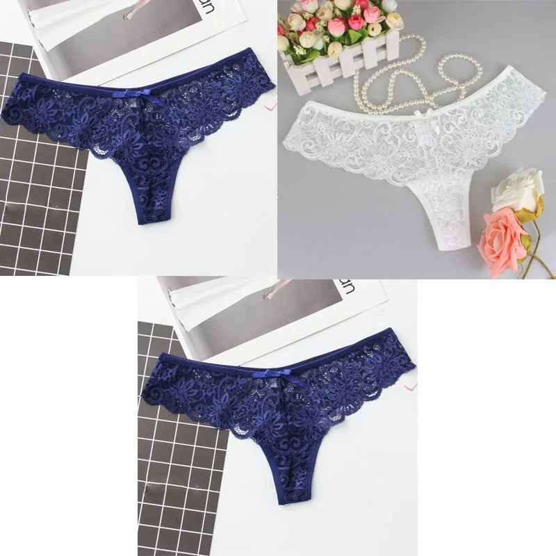 blue blue white TEXIWAS, 3 шт./лот, женские трусики, кружевные стринги, трусики, стринги, сексуальное нижнее белье, женское прозрачное дышащее белье - Цвет: blue blue white
