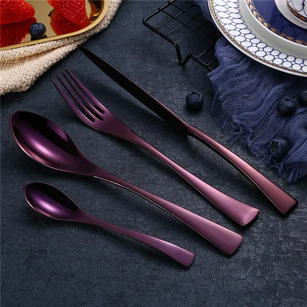 4 sets 16pcs Вилки, ножи, ложки, черный набор столовых приборов из нержавеющей стали, столовая посуда, набор серебряных изделий, столовый нож, вилка, Западный набор еды - Цвет: 4 sets 16pcs