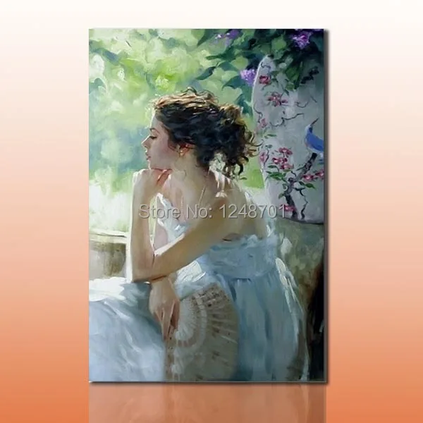 

richard-s-johnson oil painting reproduction sexy woman thinking canvas painting blue bird oil painting