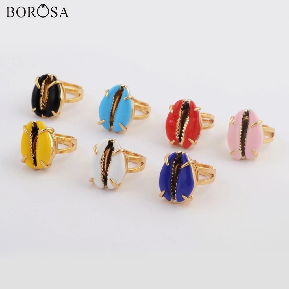 BOROSA Shell Rings 5/10PCS Gild Claw Rainbow Natural Cowrie Ring mix colors Adjustable for Women Gifts ZG0419 | Украшения и