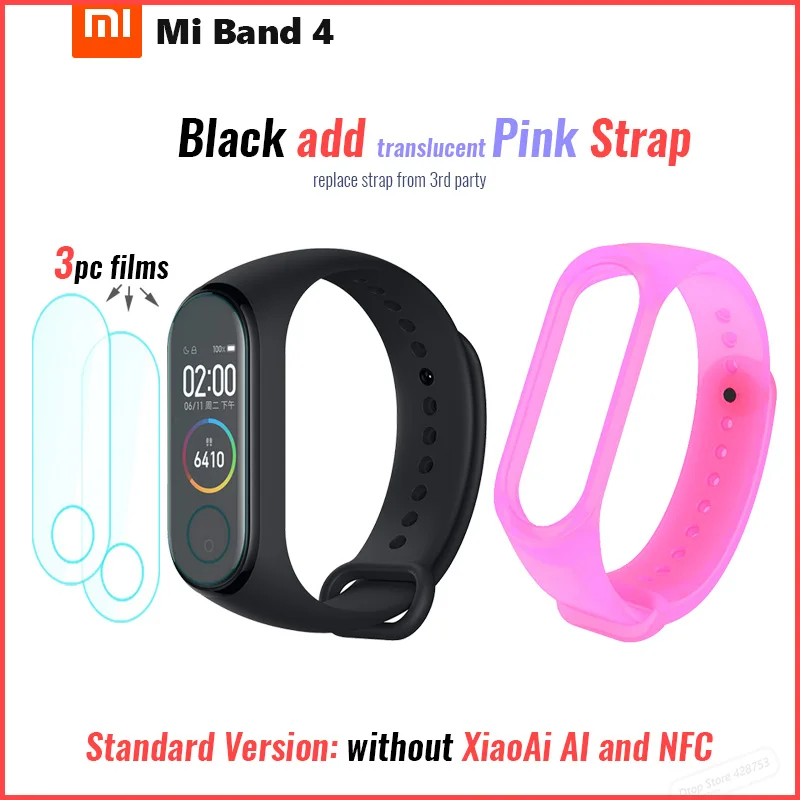 Xiaomi Mi смарт-браслет 4 Bluetooth 5,0 фитнес-браслет AMOLED цветной сенсорный экран Музыка AI пульс - Цвет: add film T pink str