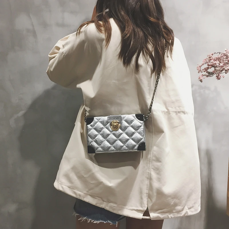 Simple Rhombic Design Buckle Fashion Pu Leather Box Style Women's Clutch Bag Chain Purse Shoulder Handbag Mini Messenger | Багаж и
