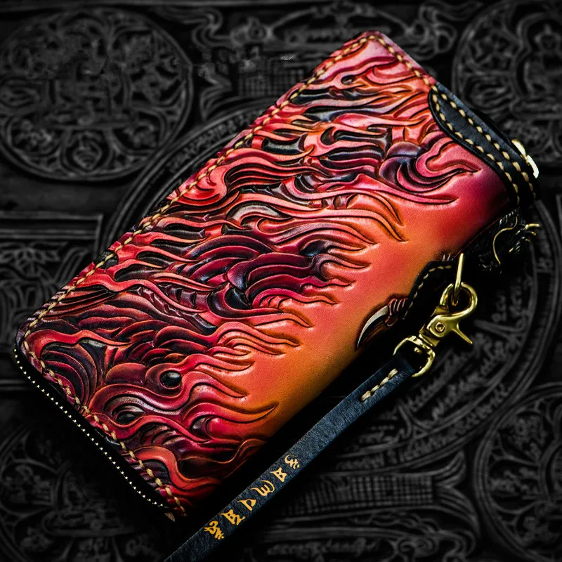 Бумажники ручной работы из натуральной кожи кошельки с рисунком дракона мужской