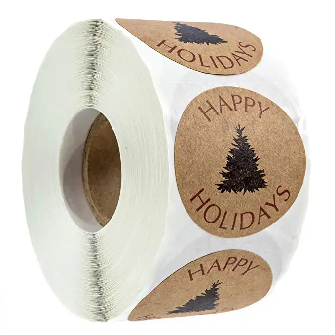 

Natural Kraft christmas Round sticker "HAPPY HOLIDAYS" seal labels Stickers scrapbooking for package stationery sticker 1"/500