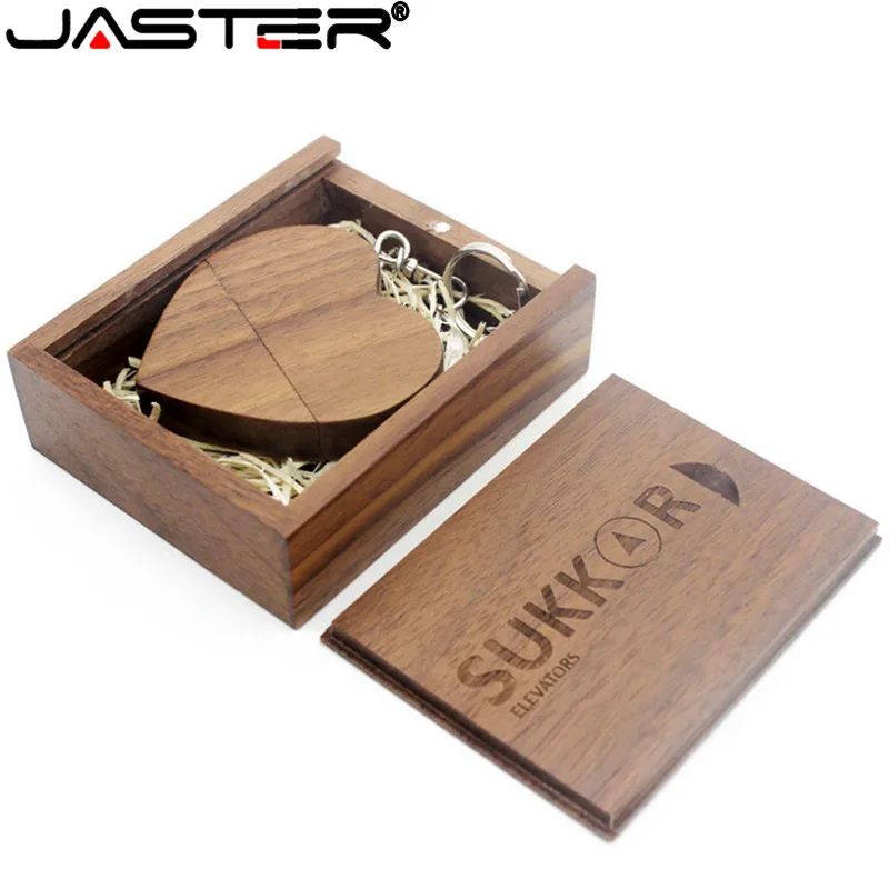 JASTER (бесплатный логотип) грецкий орех деревянное сердце + Подарочная коробка USB