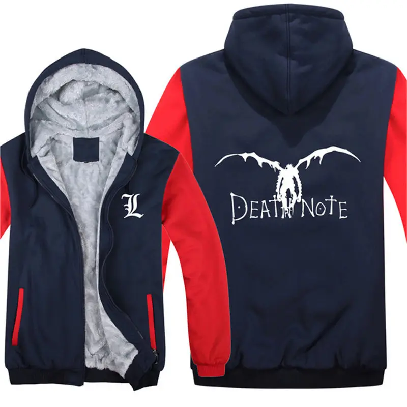 2019 зима молния с капюшоном аниме Death Note куртка унисекс повседневное шерсть флис
