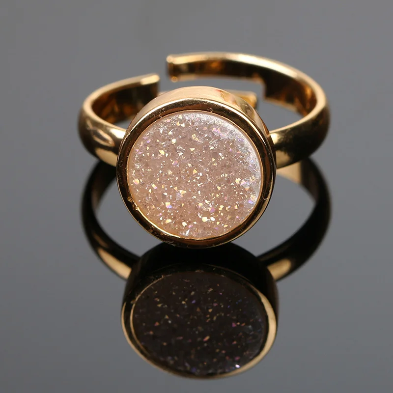 Женские винтажные кольца Opal Druzy регулируемые из натурального камня с золотым