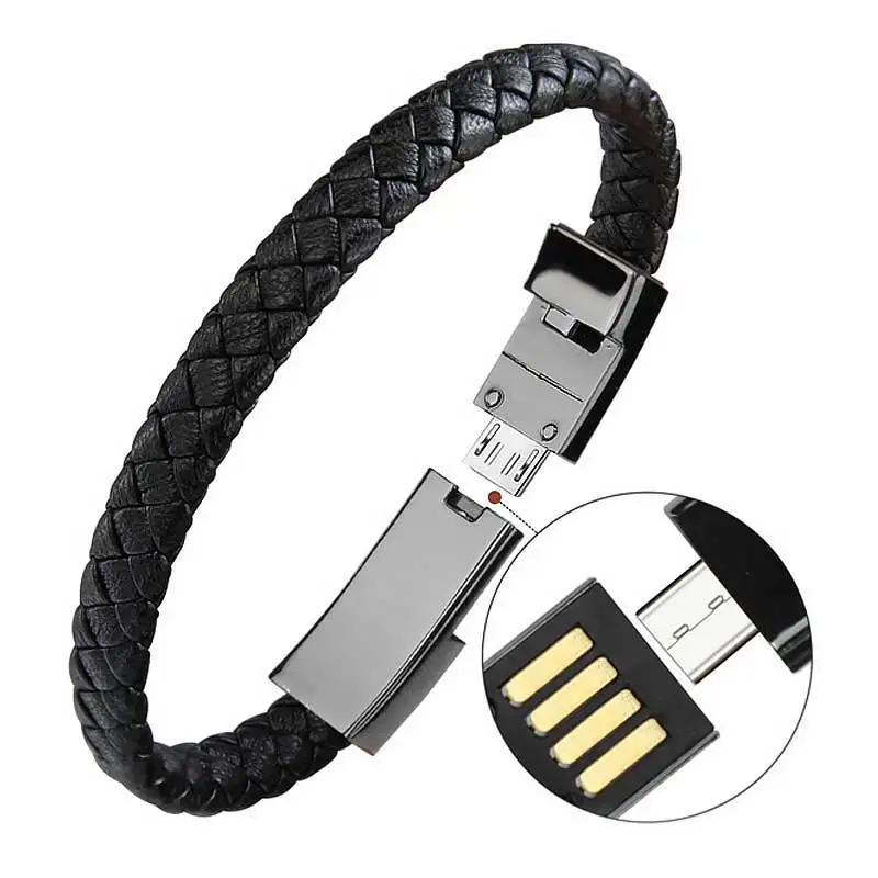 Moocare кожаный Шарм мужской браслет для женщин ручной работы тканая цепь USB