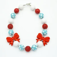wholesale 5pcs girl red bow chunky necklace kids first birthday bubblegum beaded necklace children dress up jewelry