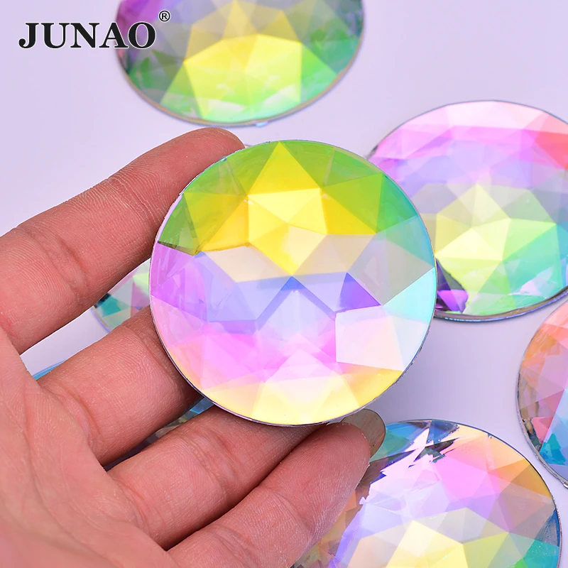 JUNAO 20pcs 52mm Large AB Crystal Rhinestone Round Big Strass Diamond Flat Back Acrylic Gems Non Sew Crystal Stones DIY Crafts