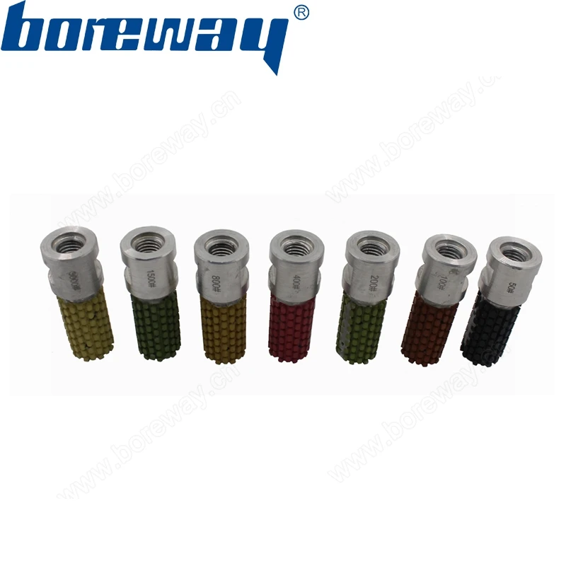 Boreway 1 Inch Resin Zero Tolerance Diamond Drum Wheel 7pcs Sets D25*45T*M14 Girt 50#-3000# polishing tools For Granite Marble S