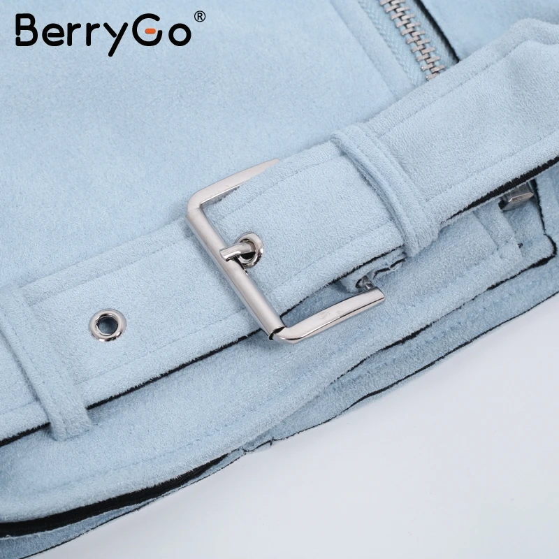 BerryGo куртка из искусственной кожи женская повседневная на молнии с поясом крутые