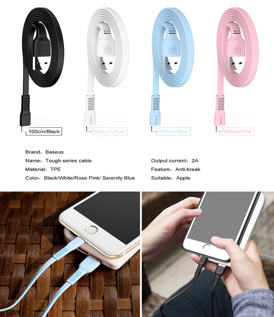 Baseus плоский USB кабель для iPhone X 8 plus 7 plus 6 6S plus 2A Дата зарядный кабель для iPhone lightning Кабель Провод шнур