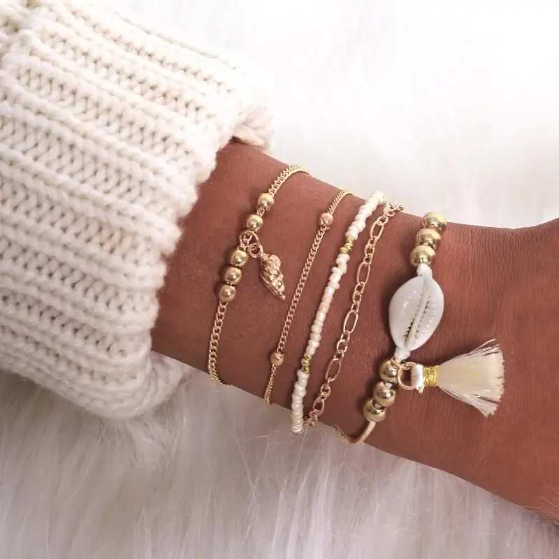 Ракушка раковины розовый Кокосовая пальма кисточкой браслет на лодыжку звезда