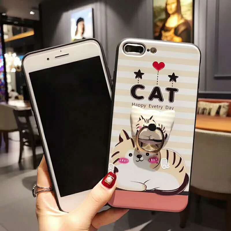 Чехол для телефона HOCAYU с милым 3D принтом кота и кольцом-держателем IPhone 6s 6plus 7 7plus 8
