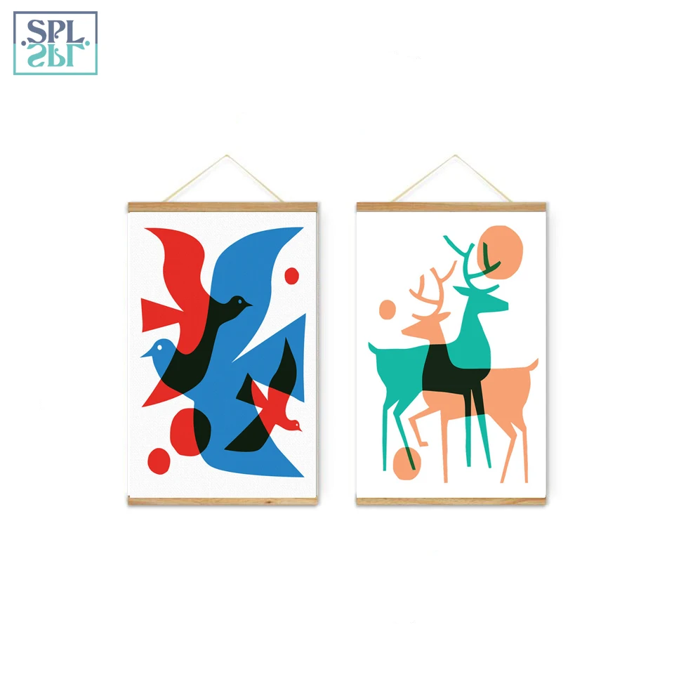 SPLSPL скандинавские Декоративные животные Холст Искусство Плакат олень птицы тени