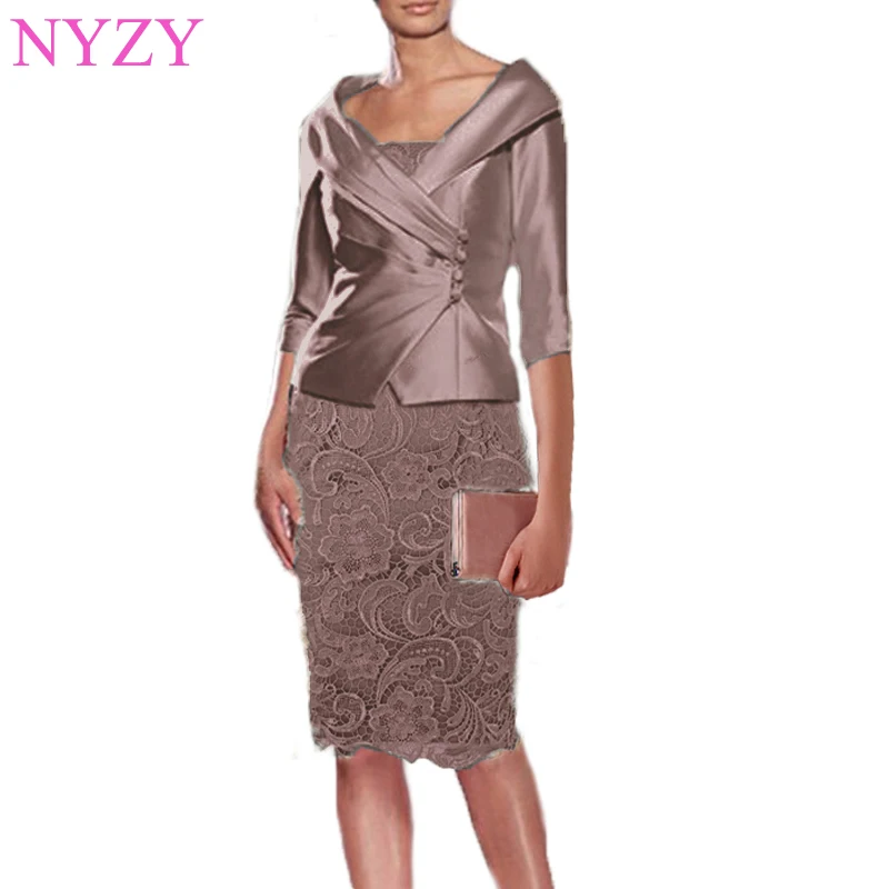 

NYZY M1J Real Wedding Guest Dress Lace Mother Outfits With Jacket 2 Piece Brown Mother of the Bride Groom Dresses 2019