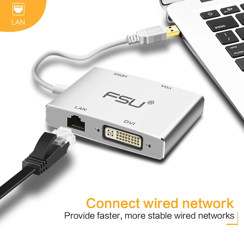 FSU 4 в 1 USB 3 0 к HDMI VGA DVI концентратор адаптер 10/100 гигабит Ethernet Lan кабель для ноутбука| |