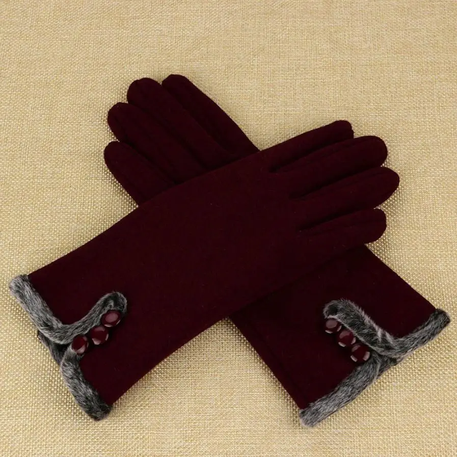 Wine Red Женские кашемировые перчатки Осень Зима полный палец толстые теплые перчатки Леди наручные варежки Gants Femme# JN - Цвет: Wine Red