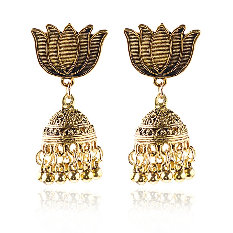 DOUVEI этнические золотые Jhumka Jhumki Висячие серьги для женщин Boho висячие серьги «фонарь» Ретро ювелирные изделия индийские ювелирные изделия HXE080