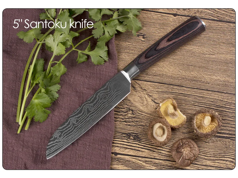 4 в 1 высокое качество поварские Ножи Имитация дамасской стали Santoku кухонные ножи острые фрукты овощи мясо кухонные ножи