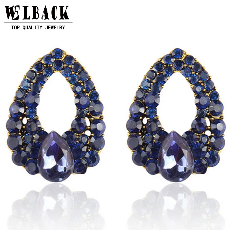 2016 New arrival Celebrity wind waterdrops blue rhinestone fashion boutique crystal stud earrings for woman 9 colors | Украшения и